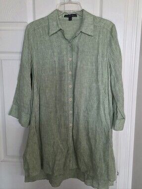 Lafayette 148 Lime Green Linen Long Sleeve Button Shirt 6